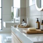 Praktiske opbevaringsløsninger til badeværelset med en sæbeskål til badeværelset